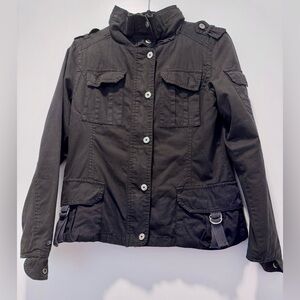 Doki Geki Black Utility Military Jacket Size M Cotton Zip Snap Front